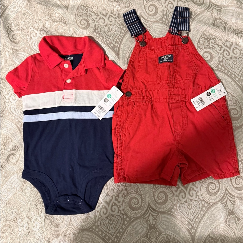 Red and Navy Baby Romper Set
